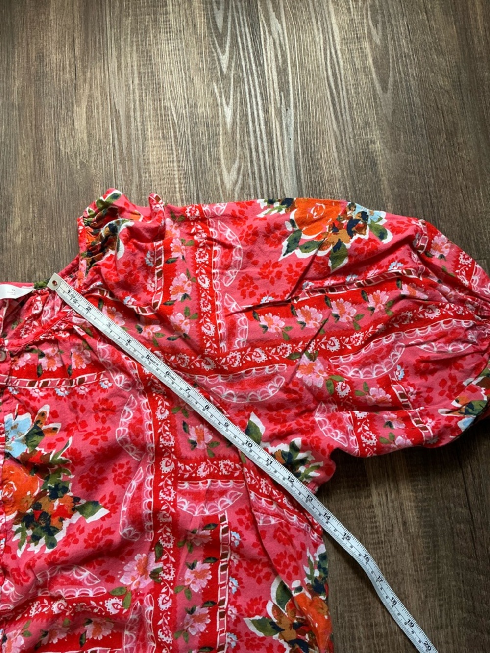 LC Lauren Conrad Red Floral Peasant Blouse with Puff Sleeves - Picture 6 of 10
